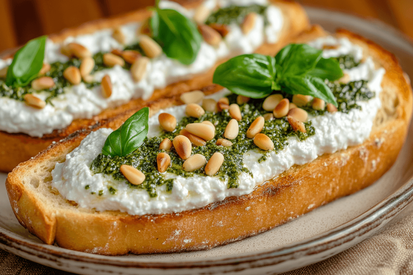 Garlic Ricotta-Pesto Toast